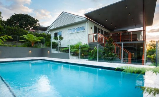Glass Pool Fence Of A Large Pool